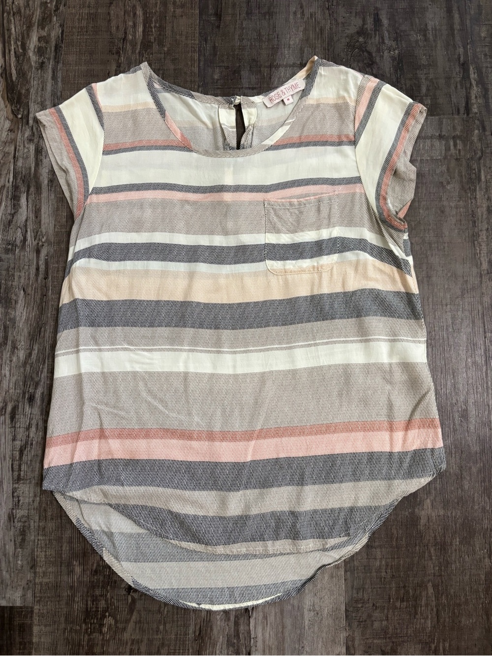 Striped Short Sleeve Blouse in Cream, Pink & Gray - Sadie & Sage